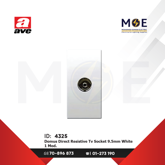 Ave SPA Domus Direct Resistive TV Socket 9.5mm White 1module | 441091 | بريز تلفزيون ابيض