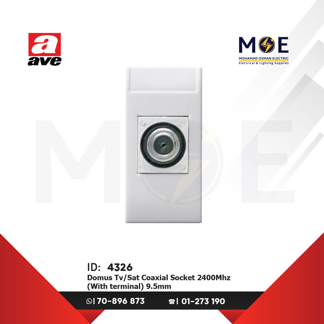 Ave SPA Domus TV-Sat Coaxial Socket 2400Mhz (Withterminal) 9.5mm | 441096F | بريز تلفزيون ابيض