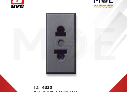 Ave SPA Tekla Euro American Standard Socket Outlet Matt Black 2P 16A 4/ 4.8mm | 445033 | بريز امريكي اوروبي اسود ناشف