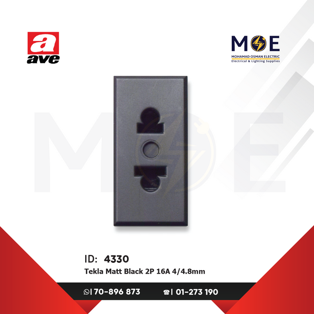 Ave SPA Tekla Euro American Standard Socket Outlet Matt Black 2P 16A 4/ 4.8mm | 445033 | بريز امريكي اوروبي اسود ناشف