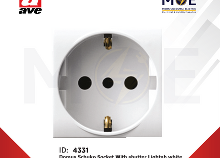 Ave SPA Domus Schuko Socket With shutter Lightab white 2P+E 16A 2Module | 441090TS | بريز شوكو امان ابيض