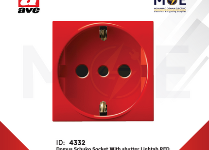 Ave SPA Domus Schuko Socket With shutter Lightab RED 2P+E 16A 2Module | 442090TSR | بريز شوكو امان احمر
