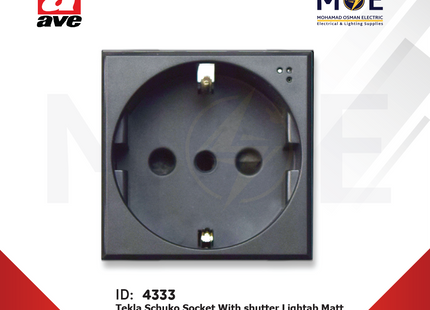 Ave SPA Tekla Schuko Socket With shutter Lightab Black Matt 2P+E 16A 2Module | 445090TS | بريز شوكو امان اسود ناشف