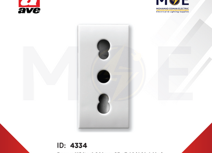 Ave SPA/ Domus Italian Standard Socket Outlet White 4.8/ 4Mm 2P+E 10/ 16A 1module | 441006/ 15TS | بريز ايطالي امان ابيض