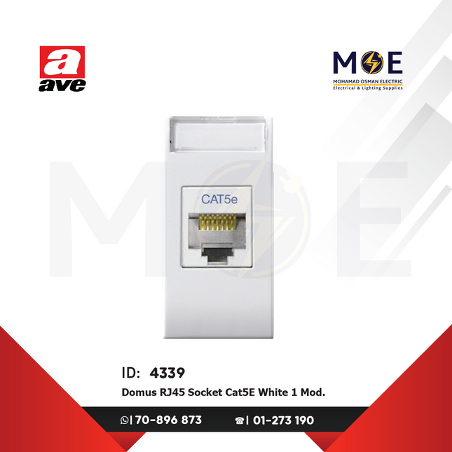 Ave SPA Domus RJ45 Data Socket Cat5E White 1module | 441027C5E | بريز داتا ابيض