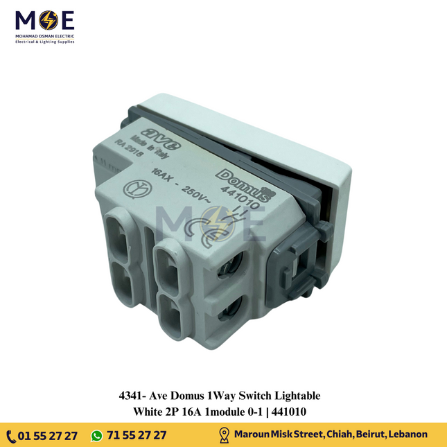 Ave Domus 1Way Switch Lightable White 2P 16A 1module 0-1 | 441010 | مفتاح مفرد خطين ابيض