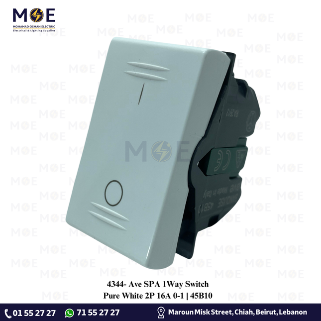 Ave SPA 1Way Switch Pure White 2P 16A 0-1 | 45B10 | مفتاح مفرد خطين ابيض