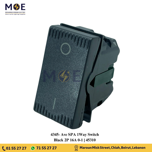 Ave SPA 1Way Switch Black 2P 16A 0-1 | 45310 | مفتاح مفرد خطين اسود
