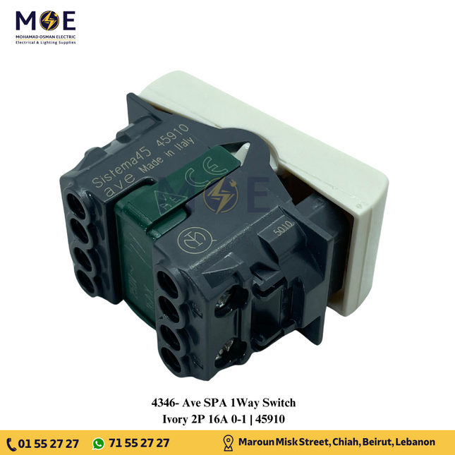 Ave SPA 1Way Switch Ivory 2P 16A 0-1 | 45910 | مفتاح مفرد خطين عاجي