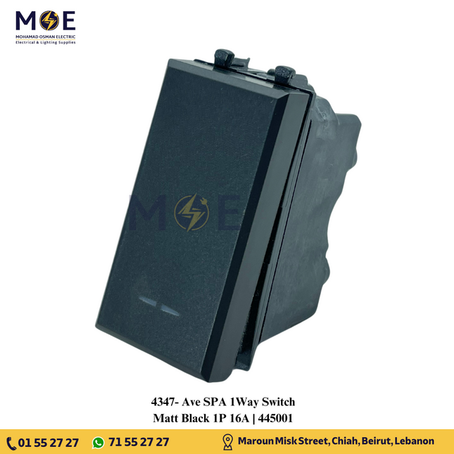 Ave SPA 1Way Switch Matt Black 1P 16A | 445001 | مفتاح مفرد اسود ناشف