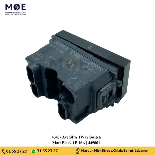 Ave SPA 1Way Switch Matt Black 1P 16A | 445001 | مفتاح مفرد اسود ناشف