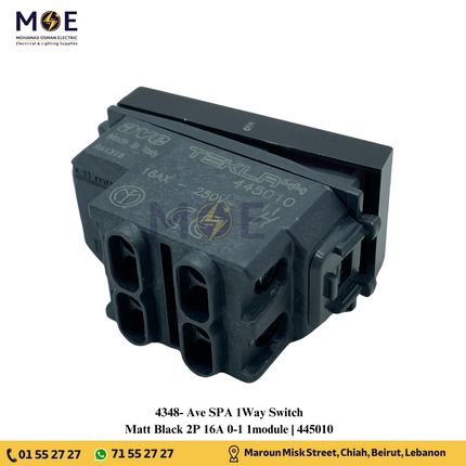 Ave SPA 1Way Switch Matt Black 2P 16A 0-1 1module | 445010