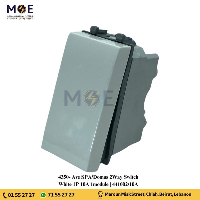 Ave SPA/Domus 2Way Switch White 1P 10A 1module | 441002/10A | مفتاح دركسيون ابيض