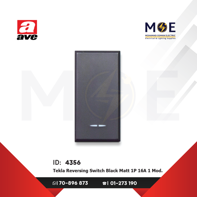 Ave SPA Tekla Reversing Switch Black Matt 1P 16A 1Module | 445004 | مفتاح تربل دركسيون اسود ناشف