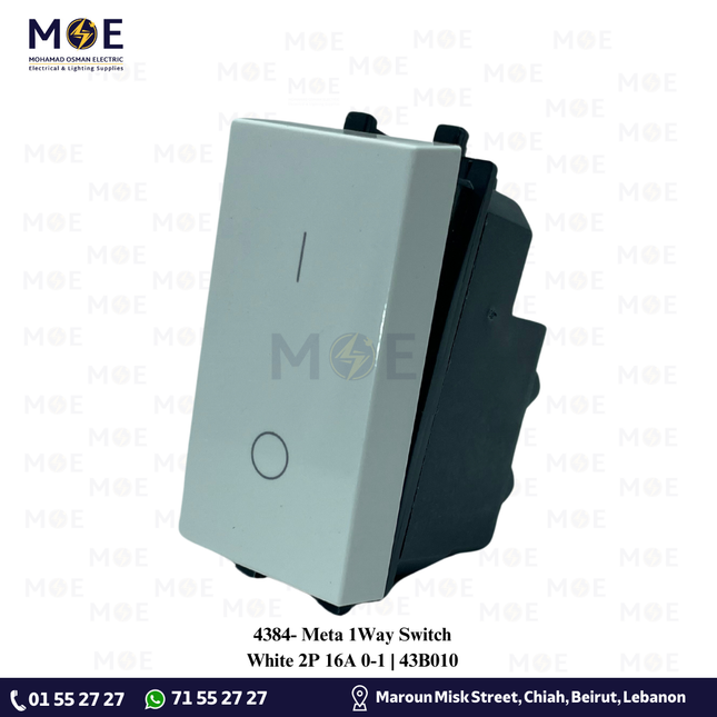 Meta 1Way Switch White 2P 16A 0-1 | 43B010 | مفتاح مفرد خطين ابيض