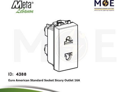 Meta Euro American Standard Socket Sicury Outlet 16A | 43B033S | بريز امريكي اوروبي امان