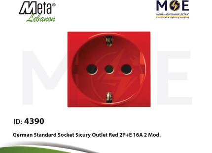 Meta German Standard Socket Sicury Outlet Red 2P+E 16A 2Module | 43B090TSR | بريز شوكو امان احمر