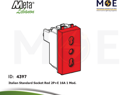 Meta Italian Standard Socket Red 2P+E 16A 1module | 43B006/ 15TSR | بريز امان احمر