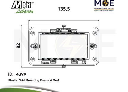 Meta Plastic Grid Mounting Frame 4module | 43BA04 | شاسي مربعة بلاستيك