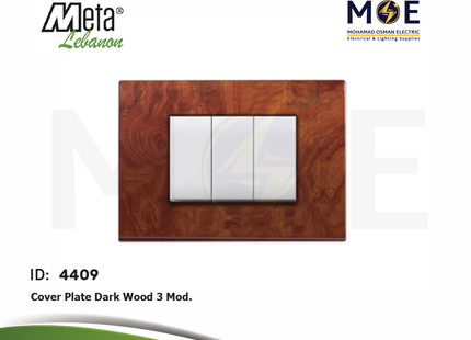 Meta Cover Plate Dark Wood 3module | 43BP03RD | بلاك بلاستيك خشبي غامق