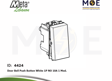 Meta Door Bell Push Button White 1P NO 10A 1Module | 43B005 | كباس جرس ابيض