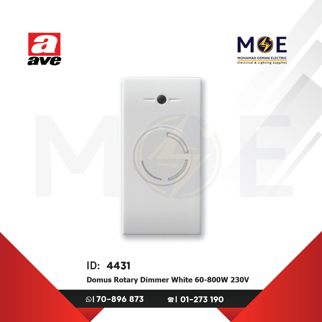 AVE SPA/Domus Rotary Dimmer White 60- 800W 230V 1module | 441018 | ديمر ابيض