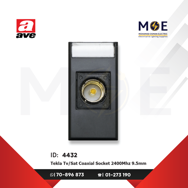 Ave SPA Tekla TV-Sat Coaxial Socket 2400Mhz 9.5mm | 445096IF | بريز تلفزيون اسود ناشف