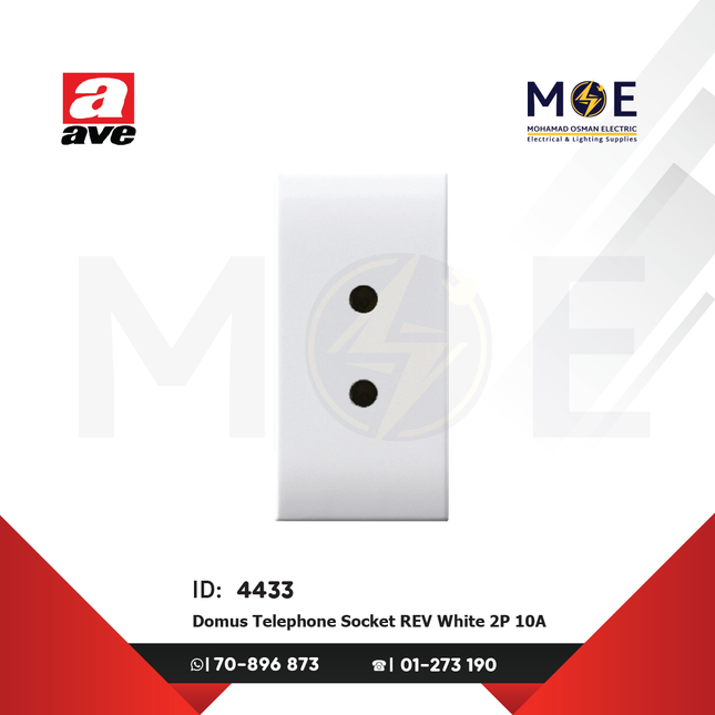 Ave SPA/Domus Telephone Socket REV White 2P 10A | 441041REV | بريز تلفون ابيض