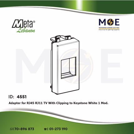 Meta Adapter for RJ45 RJ11 TV With Clipping to Keystone White 1module | 43B029SC