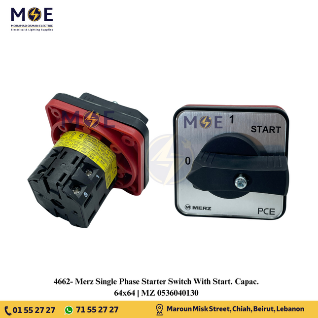 Merz Single Phase Starter Switch With Start. Capac. 64x64 | MZ 0536040130 | مفتاح سلفرتور