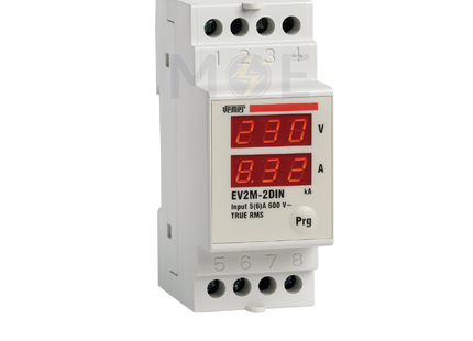 Vemer Multi-Function Single Phase Digital Voltmeter - Ammeter Din 230V AC 600V AC CTx/5A 2module | EV2M-2DIN-VE149100 | ساعة امبير و فولت على سكة