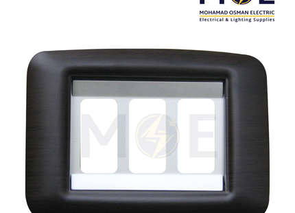Abbas Haydi Cover Plate Stainless*Dark Wooden Matt 3module | 3000-11-HYD-ADP | بلاك مثلث هايدي ستانلس على خشبي غامق مات مع ادبتر