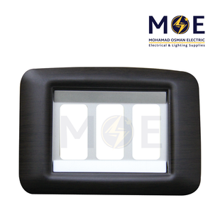 Abbas Haydi Cover Plate Stainless*Dark Wooden Matt 3module | 3000-11-HYD-ADP | بلاك مثلث هايدي ستانلس على خشبي غامق مات مع ادبتر