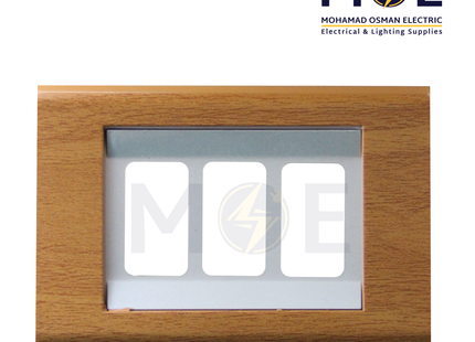Abbas Margo Cover Plate Steal*Wooden Cherry 3module | 2900-03-MRG-ADP | بلاك مثلث مارجو ستيل على خشبي كرزي مع ادبتر