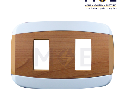 Abbas Yasmin Cover Plate Wooden Cherry*White 2module | 2500-03-ysn-ADP | بلاك مجوز خشبي كرزي على ابيض مع ادبتر