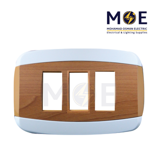 Abbas Yasmin Cover Plate Wooden Cherry*White 3module | 2500-03-ysnI-ADP | بلاك مثلث خشبي كرزي على ابيض مع ادبتر