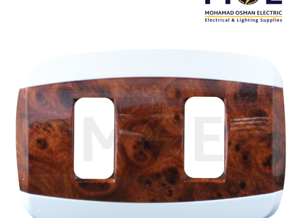 Abbas Yasmin Cover Plate Wooden Light Gloss*White 2module | 2500-07-ysn-ADP | بلاك مجوز خشبي فاتح لميع على ابيض مع ادبتر