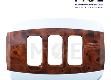Abbas Yasmin Cover Plate Wooden Light Gloss*White 3module | 2500-07-ysn-ADP | بلاك مثلث خشبي فاتح لميع على ابيض مع ادبتر