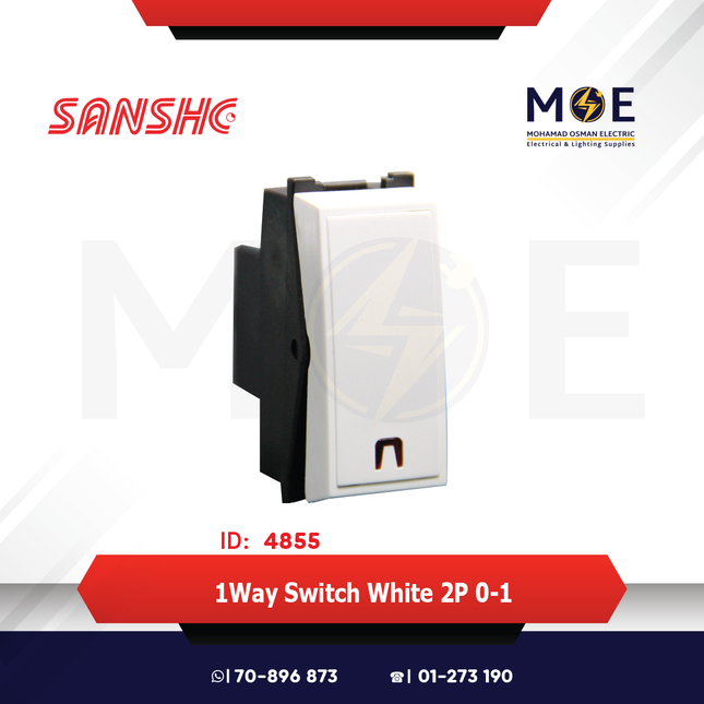 Sanshe 1Way Switch White 2P 16A 0-1 | KH1106 | مفتاح مفرد خطين ابيض