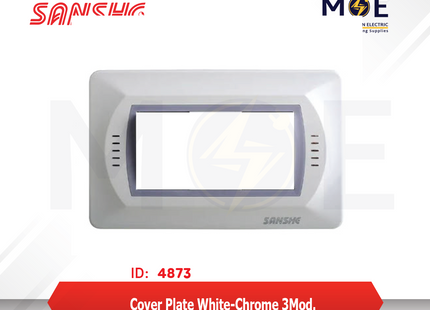 Sanshe Cover Plate White/ Chrome 3module | KH3000 | بلاك بلاستيك ابيض مع كروم