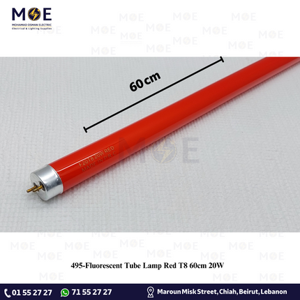 Fluorescent Tube Lamp Red T8 60cm 20W