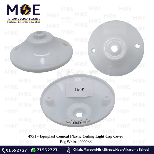 Equiplast Conical Plastic Ceiling Light Cap Cover Big White | 000066