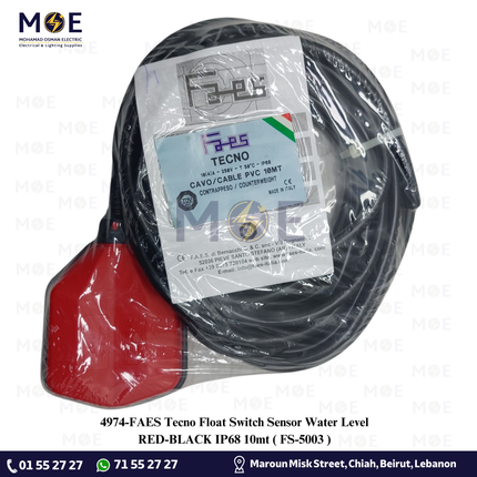 FAES Tecno Float Switch Sensor Water Level RED-BLACK IP68 10mt | FS-5003 | فواشة طابة اوتوماتيك