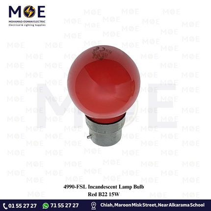 FSL Incandescent Lamp Bulb Red B22 15W