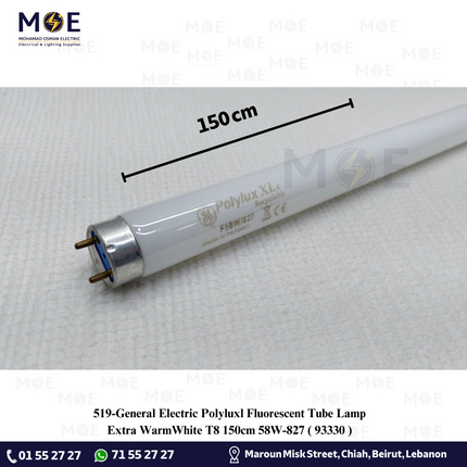 General Electric Polyluxl Fluorescent Tube Lamp Extra WarmWhite T8 150cm 58W / 827 | 93330