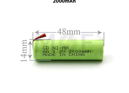 Battery NiMH Rechargeable Solder Tag AA 1.2V 2000mAh