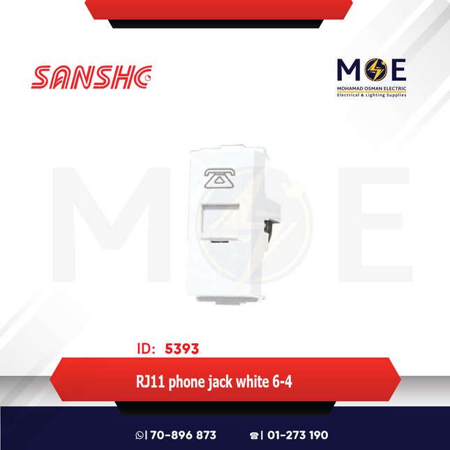 Sanshe Telephone Socket | RJ11 phone jack white 6/4 | KH1115-001311 | بريز تلفون ابيض
