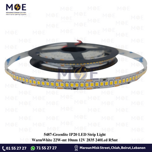Greenlite IP20 LED Strip Light Single WarmWhite 22W/mt 10mm 12V 2835 240Led R5mt | بكرة ستريب ليد ورم وايت