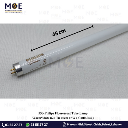 Philips Fluorescent Tube Lamp WarmWhite 827 T8 45cm 15W | C400-064