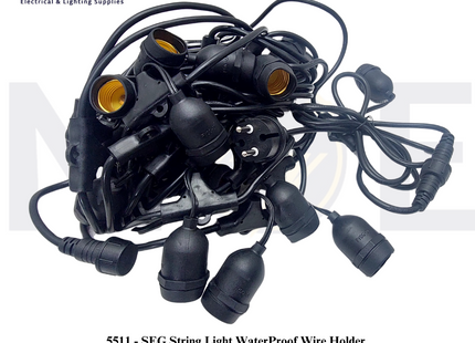 SEG String Light WaterProof Wire LampHolder 15mt 2x1mm 20 Holder E27 | حبل زينة كابل مع دوي مطري